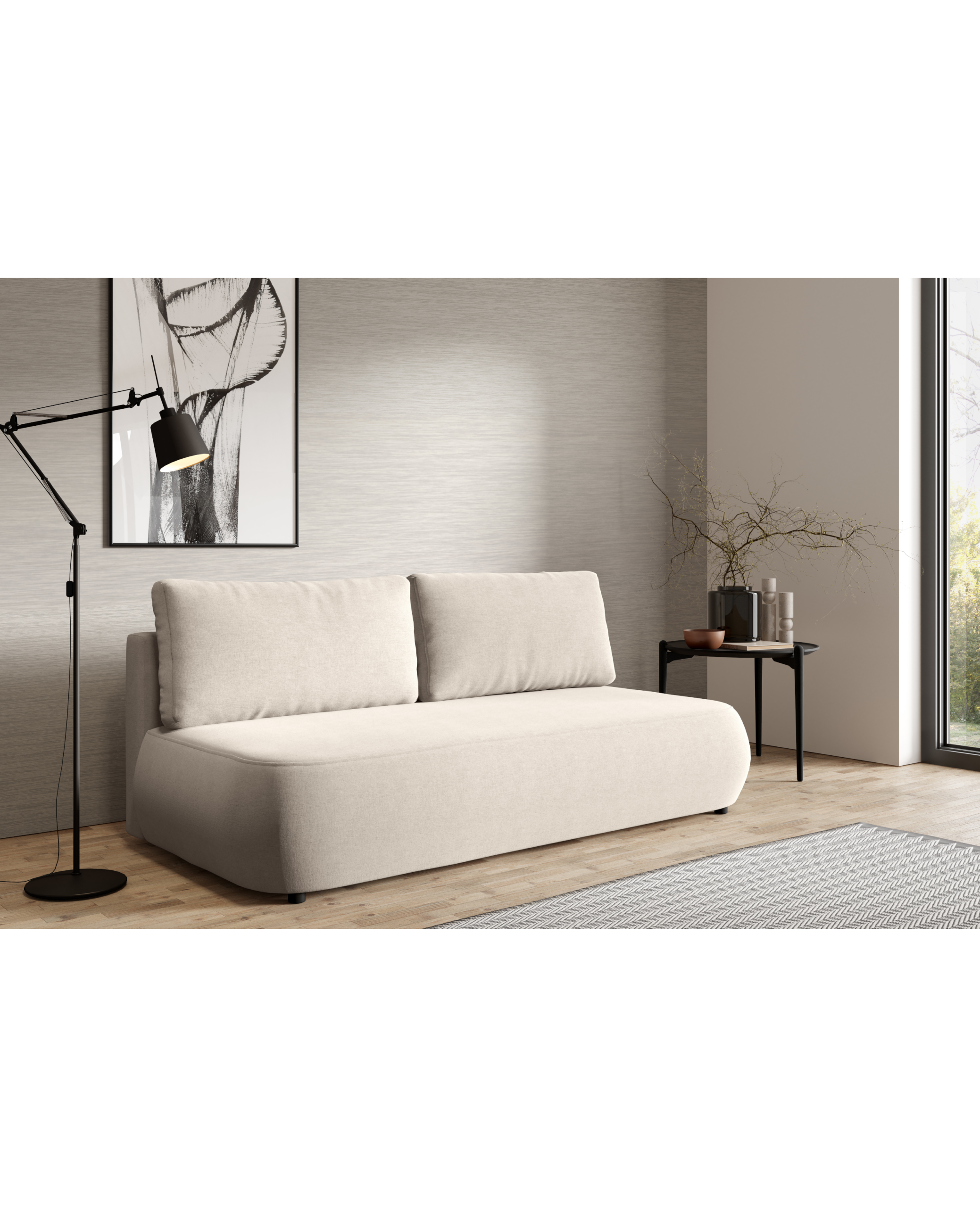 OKOPE Sofa - klappbar, Bettwäschebehälter, runde Formen – Bild 2