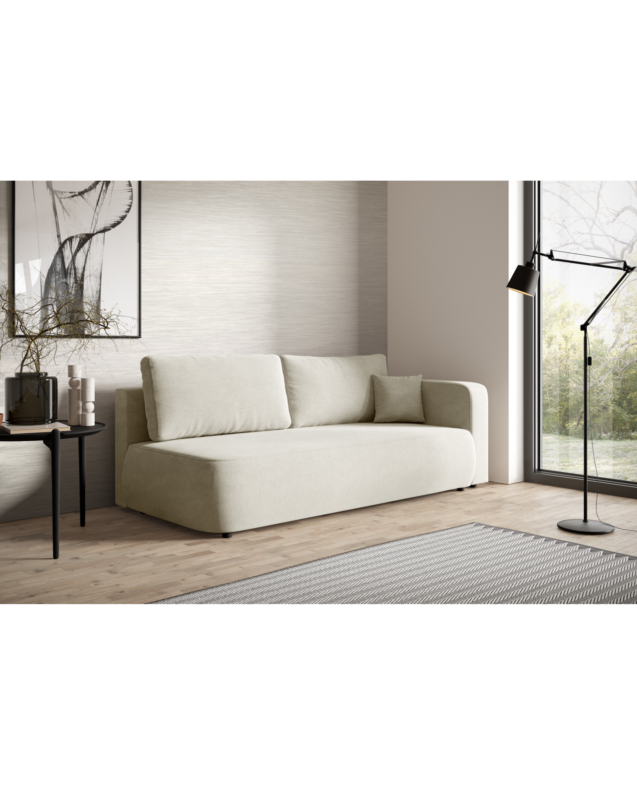 OKOPE Sofa mit Seiten-Klappung, Bettwäschebehälter, abgerundete Formen – Bild 2