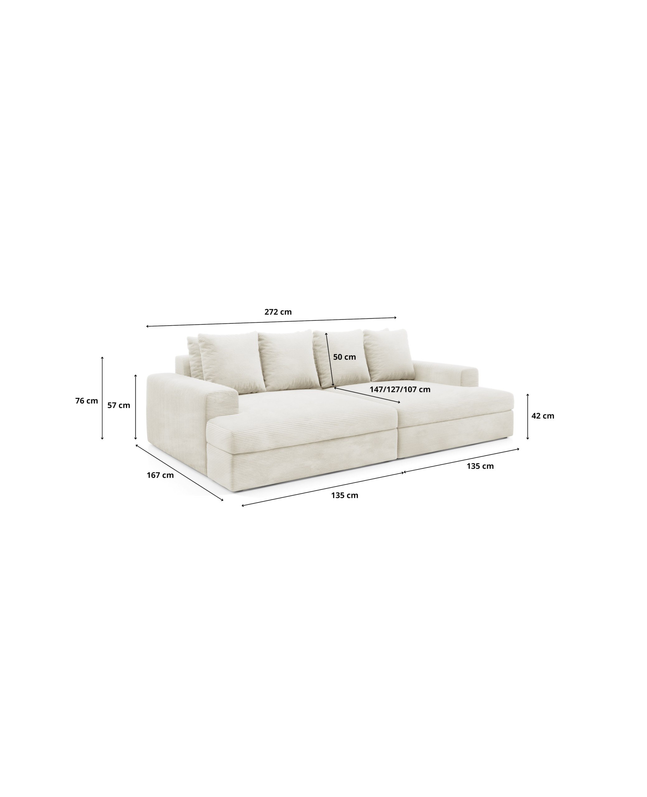 CALDO Sofa - Cordstoff gewellte Federn + Bonell hoher Komfort – Bild 8
