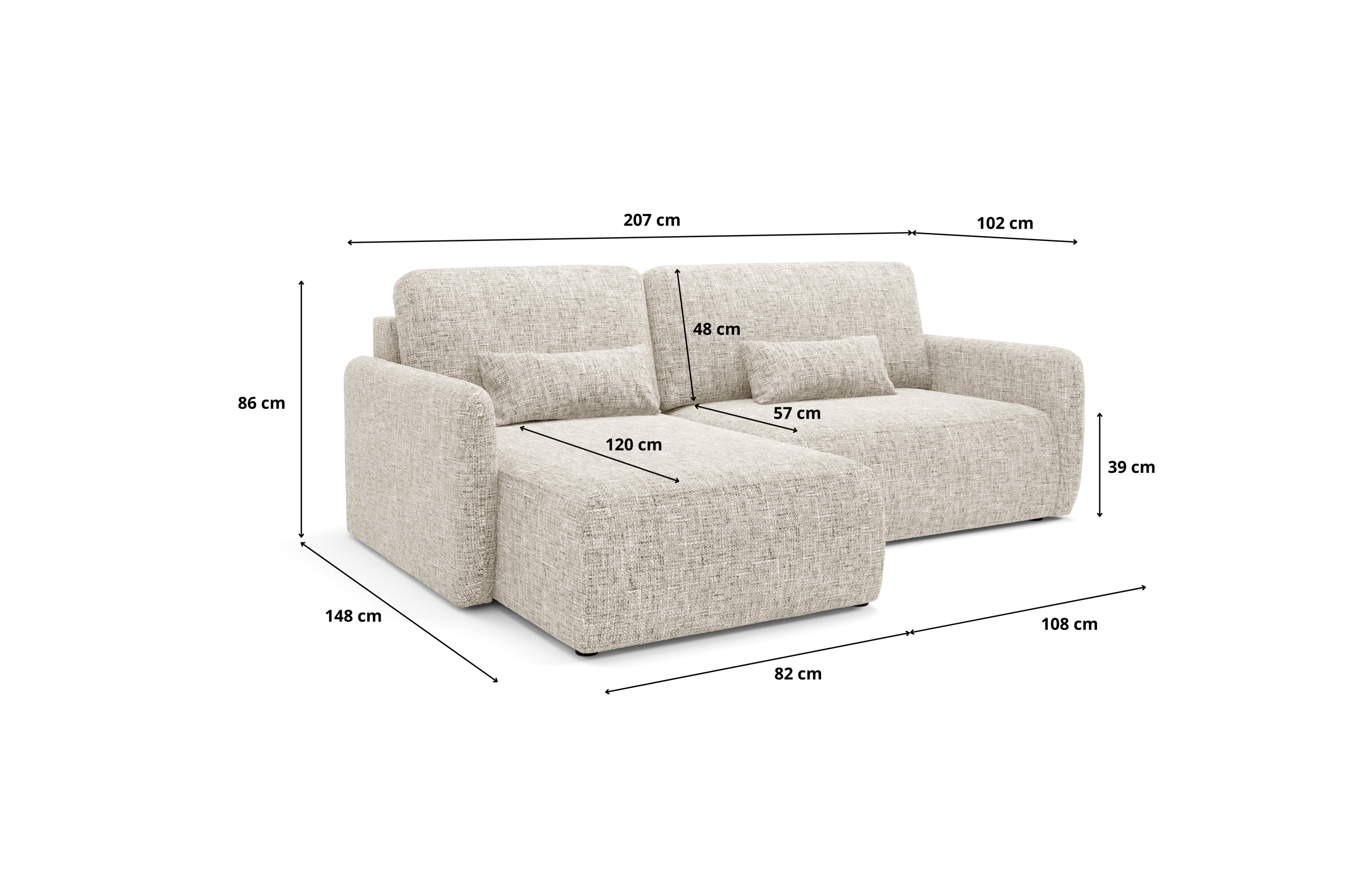 Ecksofa LIVELLO L - faltbar, dreidimensionaler Stoff, Behälter – Bild 7