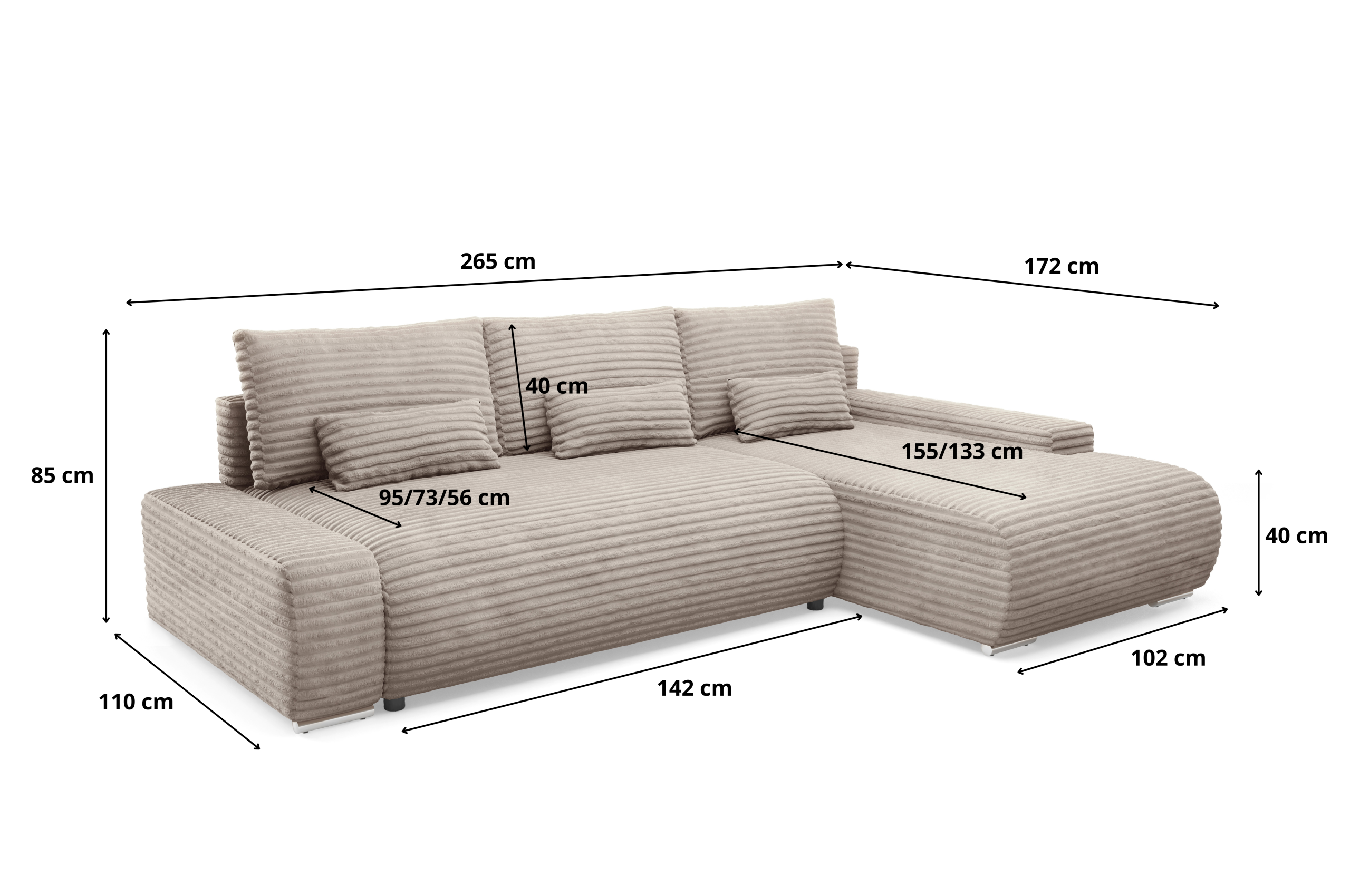 Ecksofa ROLLY L mit Bettkasten, Cordstoff – Bild 8